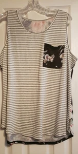Gray Stripe & Floral Sleeveless Tunic - Size XL - Picture 1 of 2