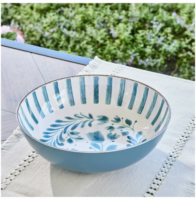 Better Homes And Gardens Cuenco Grande para Servir Melamina Azul Botánico 12" - NUEVO Foto 1 de 4