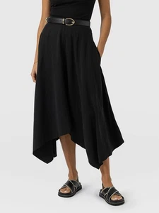 NWT Saint + Sofia Noho Skirt Midi Handkerchief Asymmetric Black Sz US 4 UK 8 - Picture 1 of 8