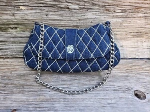 Vera Bradley Small Denim Purse Bag W/ Silver-Colored Metal Chain Strap Handle  - Picture 1 of 8