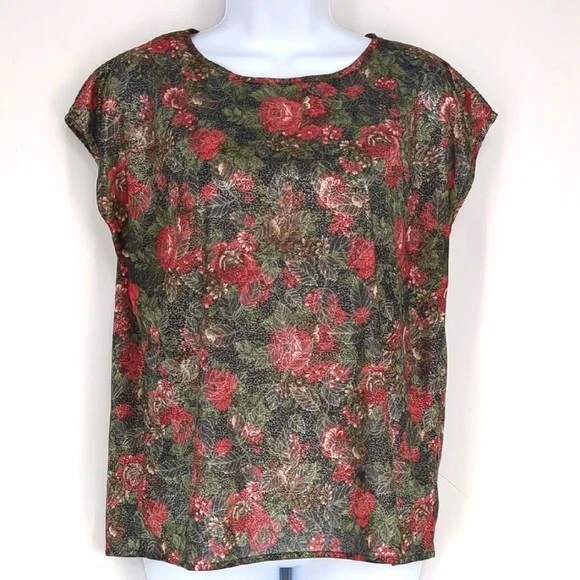 Blusa Vintage Años 80 Liquid Wet Look Estampado Floral Diseño Memphis Lauren Lee Grande Foto 1 de 4