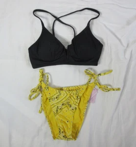 Shade & Shore wild fable 2 Piece Bikini Yellow Bandana Black Size Small 34B NWT - Picture 1 of 9