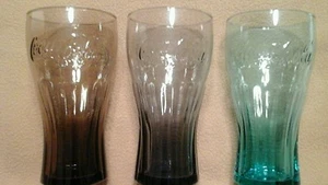 Collectible McDonald's Coca-Cola Glasses Set of 3 Cobalt Blue, Green, Purple  - Picture 1 of 1