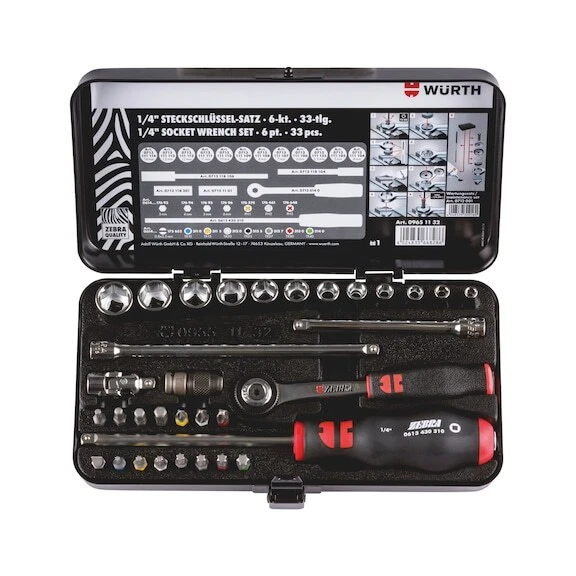 Chiavi a Bussola 1/4 a Cricchetto Professionali Set 33pz - WÜRTH 096511 32 - Immagine 1 di 4