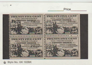 Cotton Order Stamp USDA SMA 1940 Paid Used Block of 4 Stamps Scarce WWII - Picture 1 of 1