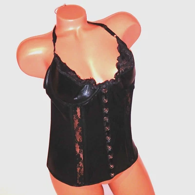 Lencería Shirley of Hollywood Corsé Bustier Talla 38 Negro Aspecto Húmedo Liguero Correa Foto 1 de 4