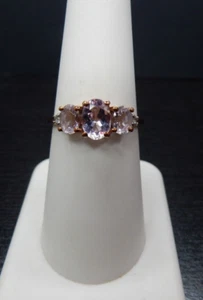 Size 6 Genuine Pink Morganite & White Zircon 9K  Gold Rose Gold Ring ATGW 1.32ct - Picture 1 of 11