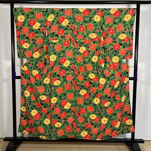 K480-3 Kimono Japonés Seda Komon Camelia - Imagen 1 de 8