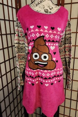 Emoji Poop Heart pink Fleece polyester Pajama long Shirt- size 2XL - Image 1 of 3