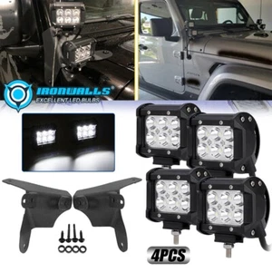 4" LED Light Pods+A-Pillar Dual Mount Brackets for 2018-2024 Jeep Wrangler JL - Picture 1 of 12