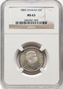 HAWAII KALAKAUA I 1883 QUARTER-DOLLAR / 25 CENTS UNCIRCULATED CERTIFIED NGC MS63 - Picture 1 of 2