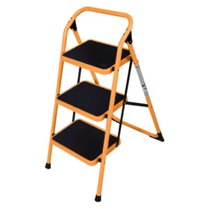 Durable 3 Step Ladder Folding Step Stool Anti-Slip 330Lbs Load Black & Orange - Picture 1 of 10