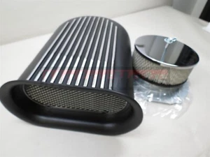 Aluminum Hilborn Style Mini Hood Air Scoop Kit Single 4BBL Carb Finned Black Rod - Picture 1 of 4