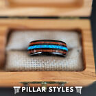 Blue Opal Ring Black Tungsten Mens Wedding Band Koa Wood Ring with Opal Inlay