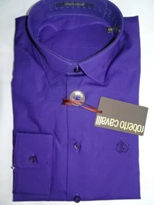 NEW $350 men 17"  35.5 SL ROBERTO CAVALLI DRESS SHIRT DARK PURPLE Straight  - Picture 1 of 10