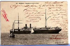 CARTE SENEGAL PAQUEBOT EN RADE A DAKAR 1904 AV48 - Picture 1 of 3