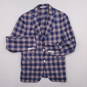 Samuelsohn Jacket Men 40 Blue Loro Piana Tartan Plaid Sport Coat Wool Silk Linen - Picture 1 of 19