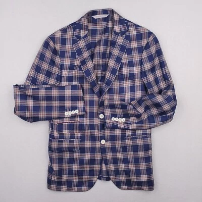 Chaqueta Samuelsohn Hombres 40 Azul Loro Piana Tartán Cuadros Abrigo Deportivo Lana Seda Lino Foto 1 de 4