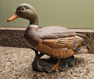 Estatuilla de cerámica pintada a mano de pato 1979 marrón verde mallardo - Imagen 1 de 10
