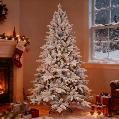 Árbol de Navidad artificial con copos de nieve de 7 pies con 1514 puntas de ramas y base plegable Foto 1 de 4