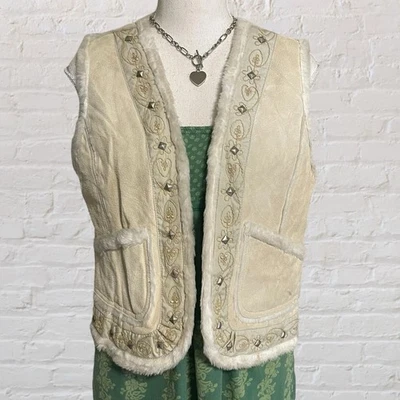 vintage y2k Penny Lane vest S/M suede faux fur studded embellished boho tan AMI - Image 1 of 4