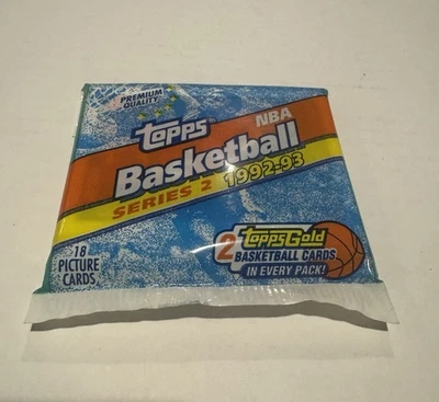 1992-1993 Topps NBA Basketball Series 2  “Fat” Pack Sealed 18 Cards 2 Gold Cards - Image 1 of 2
