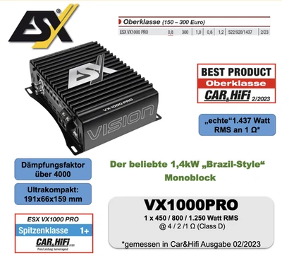 ESX VX1000PRO Mono Class D Digital 1-Kanal Verstärker 1250 Watt RMS Power - Bild 1 von 4