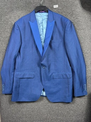 Vinci Tuxedo Jacket Mens Blue Satin Lapel One Button Blazer Designed in Italy - Image 1 of 4