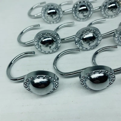 Juego de 12 ganchos redondos para cortina de ducha con botón plateado brillante estilo dos peces Foto 1 de 4