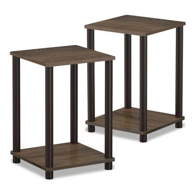 Mesa auxiliar de madera de ingeniería Furinno Turn-N-Tube en nogal/marrón (juego de 2) Foto 1 de 4