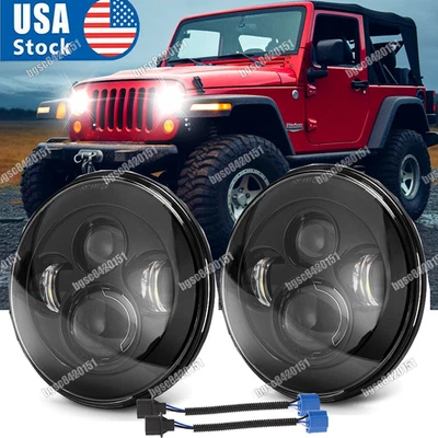 DOT Pair 7 Inch LED Headlights Hi-Lo Beam For Jeep Wrangler JK TJ CJ LJ A++ - Image 1 of 4