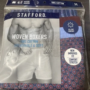 Paquete de 4 boxers tejidos Stafford medianos 100 % algodón transpirables y suaves nuevos con etiquetas - Imagen 1 de 5