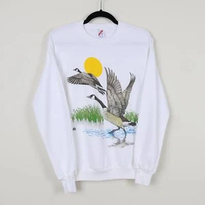 Vintage 80s Flying Geese 1988 Nature Crew Neck Goose Birds Sweatshirt Size M - Picture 1 of 6