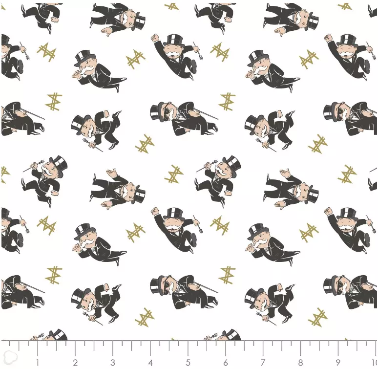 Hasbro Games Monopoly Mr. Monopoly Toss White Cotton Fabric by the Yard - Image 1 of 1