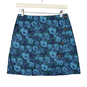Maeve Anthro Jacquard Blumen Minirock Knopf Akzent blau grün Damengröße 0 - Bild 1 von 7
