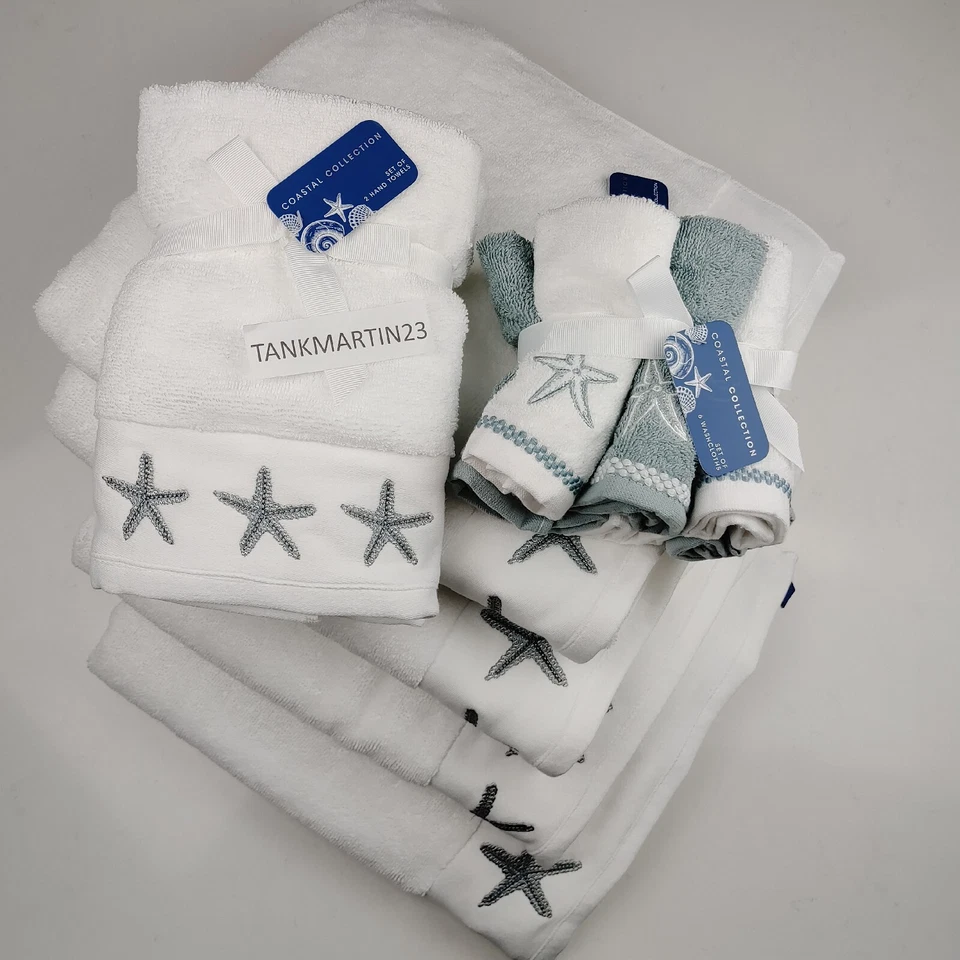 Toallas costeras 12 piezas 4 paños de baño y 2 manos y 6 paños de lavado bordados estrellas de mar playa Foto 1 de 4