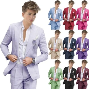 Summer Linen Boys' Suits Prom Dress Suits for Teen Boys Slim Fit Blazer 2 Piece - Picture 1 of 40