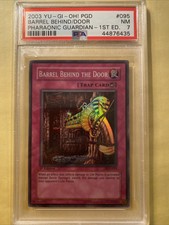 YuGiOh BARREL BEHIND THE DOOR #PGD-095 SUPER RARE🔥PSA 7 NM🔥1st EDITION-2003