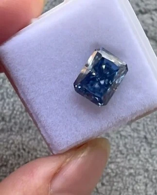 10 Ct Fancy Blue Radiant Cut VVS1 Diamond Premium Quality Loose Gems + Free Gift - Image 1 of 4