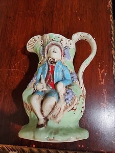 Small 6" Pitcher, Boy And Girl painted On It. Name Looks Like M. BRAMBIRTZ. - Picture 1 of 4