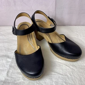 Sandalia Finley para mujer Aetrex cuero negro EUR 38 US 7,5-8 punta cerrada apilada - Imagen 1 de 9