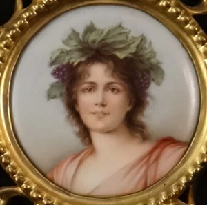 Antique Italian HP Miniature Portrait on Porcelain - Young Woman - Picture 1 of 5