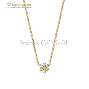 Yellow Sapphire & Diamond Mini Flower Necklace 14K Yellow Gold Minimalist Jewelr - Picture 1 of 4