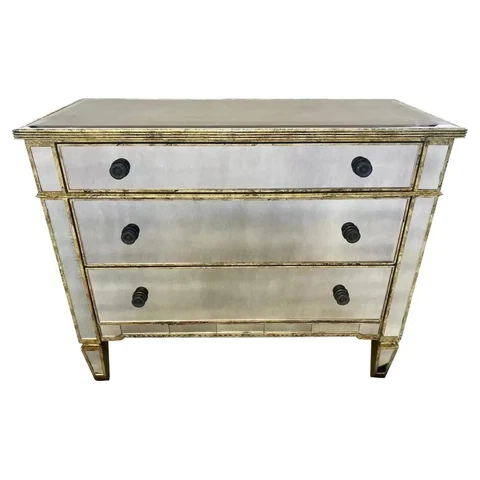 Hollywood Regency Style Distressed Mirrored Commode, Dresser or Chest Cover