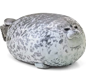Adorable Squishy Plush Chonky Blob Seal Blue Gray Pillow 12" New - Picture 1 of 5