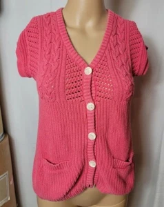 Tommy Hilfiger Girls Sweater Cable Knit Pink Button Front Large 10-12 y2k 2000s - Picture 1 of 7