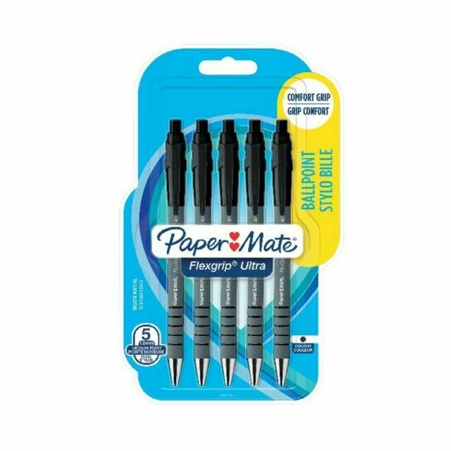 PaperMate Flexgrip Ultra Ballpoint Pen Pack of 5 - Black Ink