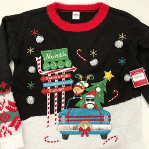 Hässlicher Weihnachtspullover Weihnachtsmann Elfe Nordpol Damen M L XL XXL Pullover  - Bild 1 von 11