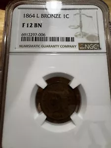 1864 Indian Head Cent L On Ribbon NGC F12, 2297-006, Free Shipping - Picture 1 of 2