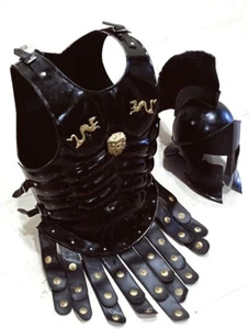 Medieval Roman Armor Spartan Helmet W/Muscle Jacket Costume Rustic Vintage Home - Picture 1 of 11